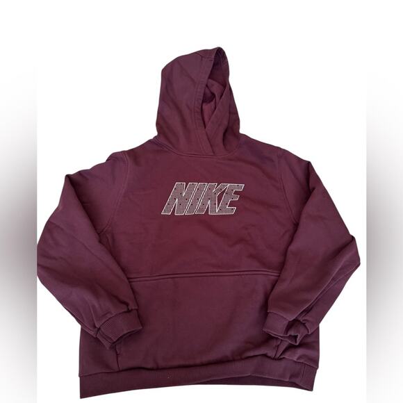 Nike Fleece Burgundy Crush/Metallic Silver Hoodie Size Youth Extra Large (XL) - Picture 1 of 5